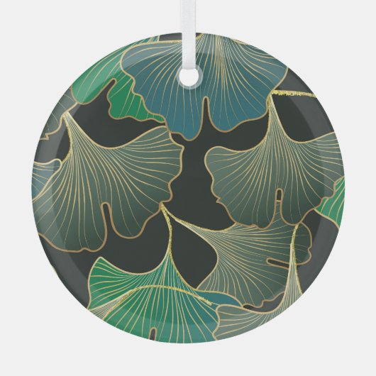 Luxe gouden Ginkgo,  kunst. Glas Ornament (Voorkant)