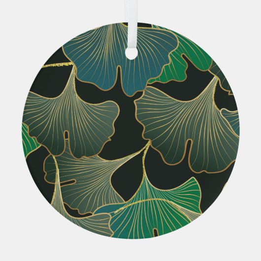 Luxe gouden Ginkgo,  kunst. Glas Ornament (Achterkant)