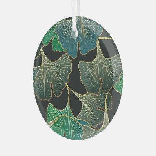 Luxe gouden Ginkgo,  kunst. Glas Ornament (Voorkant links)