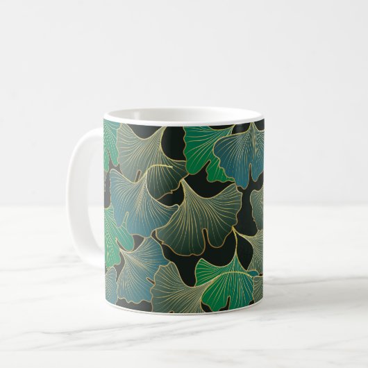 Luxe gouden Ginkgo,  kunst. Koffiemok (Voorkant links)