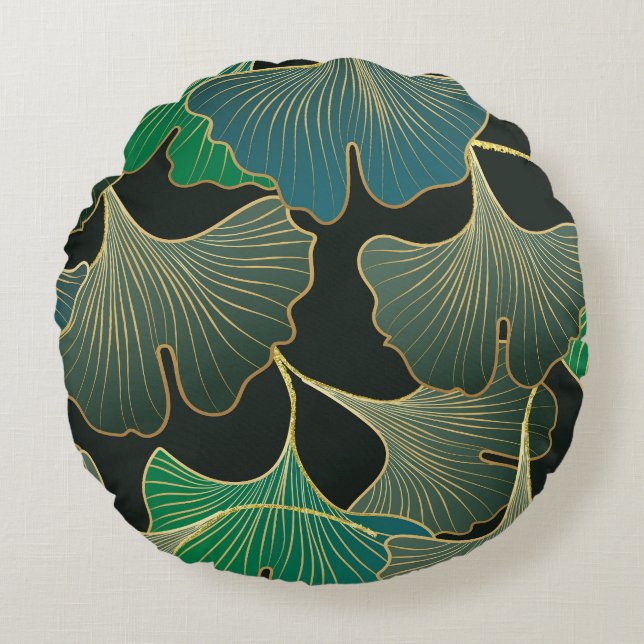 Luxe gouden Ginkgo,  kunst. Rond Kussen (Voorkant)