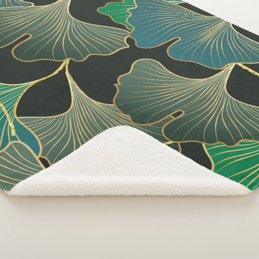 Luxe gouden Ginkgo,  kunst. Sherpa Deken (3/4)