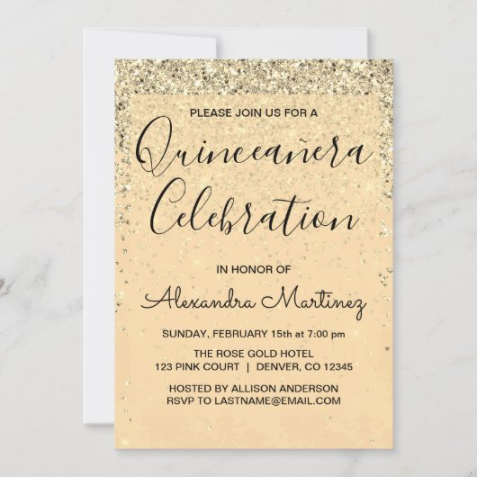 Luxe Gouden Girly Glitter Sparkle Quinceanera Kaart (Voorkant)