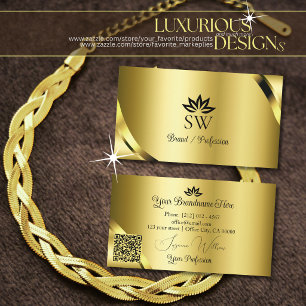 Luxe Gouden Glans Hoeken Monogram QR Code Visitekaartje