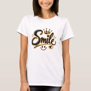 Luxe Gouden Glimlach Typografie met Kroon T-shirt