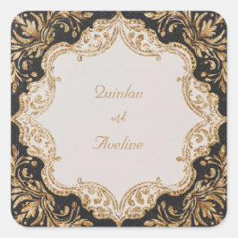 Luxe Gouden Glitter Barok Zwarte Trouw- Vierkante Sticker