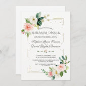 Luxe Gouden Glitter Blush Bloem Oefendiner Kaart (Voorkant / Achterkant)