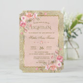 Luxe Gouden Glitter Blush Bloemen 18e Verjaardag Kaart (Staand voorkant)
