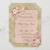 Luxe Gouden Glitter Blush Bloemen 18e Verjaardag Kaart (Voorkant / Achterkant)