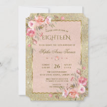 Luxe Gouden Glitter Blush Bloemen 18e Verjaardag