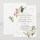 Luxe Gouden Glitter Blush Bloemen Repetitie Diner Kaart (Voorkant / Achterkant)