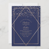 Luxe Gouden Glitter Confetti Navy Blue Bruiloft Kaart (Voorkant)