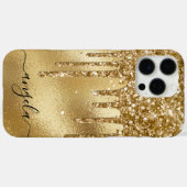 Luxe Gouden Glitter Drips Glam Signature Case-Mate iPhone Case (Achterkant (horizontaal))