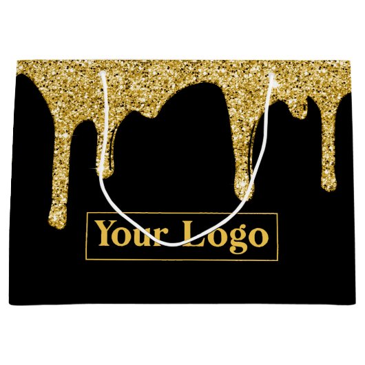 Luxe Gouden Glitter Druppels Zakelijk Logo Groot Cadeauzakje (Voorkant)