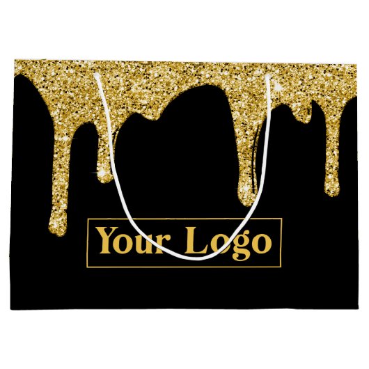 Luxe Gouden Glitter Druppels Zakelijk Logo Groot Cadeauzakje (Achterkant)