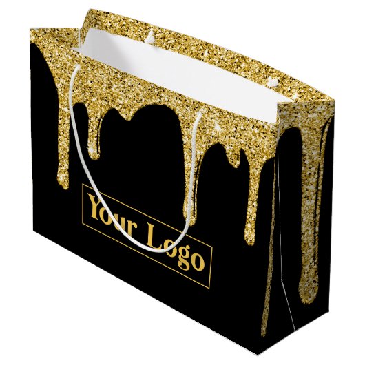 Luxe Gouden Glitter Druppels Zakelijk Logo Groot Cadeauzakje (Achterkant Gekanteld)