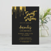 Luxe Gouden Glitter Druppelt Zoete 16 Verjaardag Kaart (Staand voorkant)