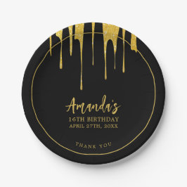 Luxe Gouden Glitter Druppelt Zoete 16 Verjaardag Papieren Bordje