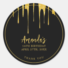 Luxe Gouden Glitter Druppelt Zoete 16 Verjaardag Ronde Sticker