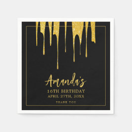 Luxe Gouden Glitter Druppelt Zoete 16 Verjaardag Servet