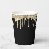 Luxe Gouden Glitter en Glans Monogram Papieren Bekers (Achterkant)