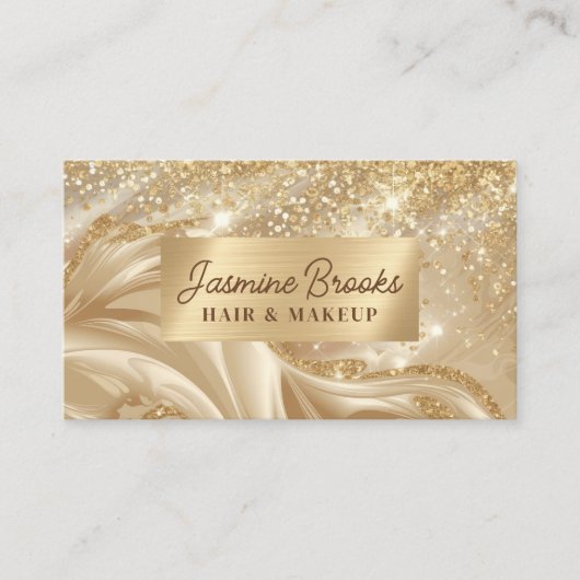 Luxe gouden glitter en wervelingen visitekaartje (Voorkant)