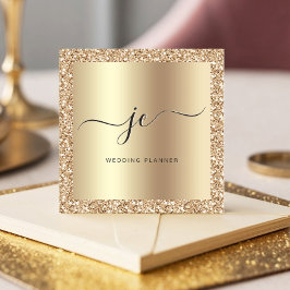 Luxe Gouden Glitter Folie Script Monogram Modern Vierkante Visitekaartje