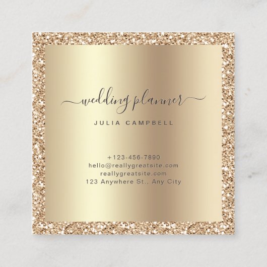 Luxe Gouden Glitter Folie Script Monogram Modern Vierkante Visitekaartje (Achterkant)