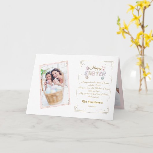 Luxe Gouden Glitter Frame Foto Gelukkig Pasen Kaart