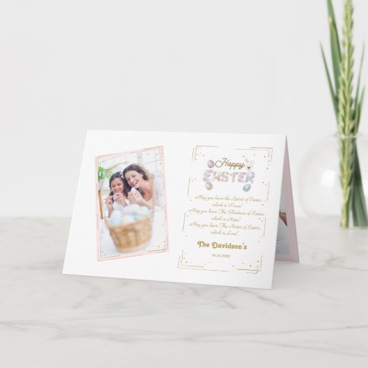 Luxe Gouden Glitter Frame Foto Gelukkig Pasen Kaart (Voorkant)