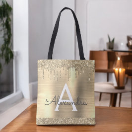 Luxe Gouden Glitter Glans Elegant Monogram Tote Bag