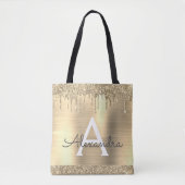 Luxe Gouden Glitter Glans Elegant Monogram Tote Bag (Voorkant)