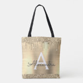 Luxe Gouden Glitter Glans Elegant Monogram Tote Bag (Achterkant)