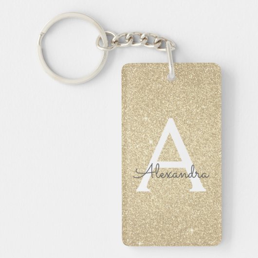 Luxe Gouden Glitter & Glans Monogram Sleutelhanger (Voorkant)