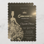 Luxe Gouden Glitter Jurk Goud Quinceanera Kaart (Voorkant / Achterkant)