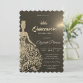 Luxe Gouden Glitter Jurk Goud Quinceanera Kaart (Staand voorkant)
