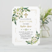 Luxe Gouden Glitter Kader Witte Bloem Doop Kaart (Staand voorkant)