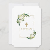 Luxe Gouden Glitter Kader Witte Bloem Doop Kaart (Achterkant)