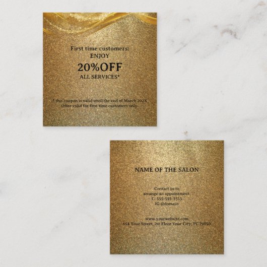 Luxe Gouden Glitter Kortingskaartje (Voorkant / Achterkant)