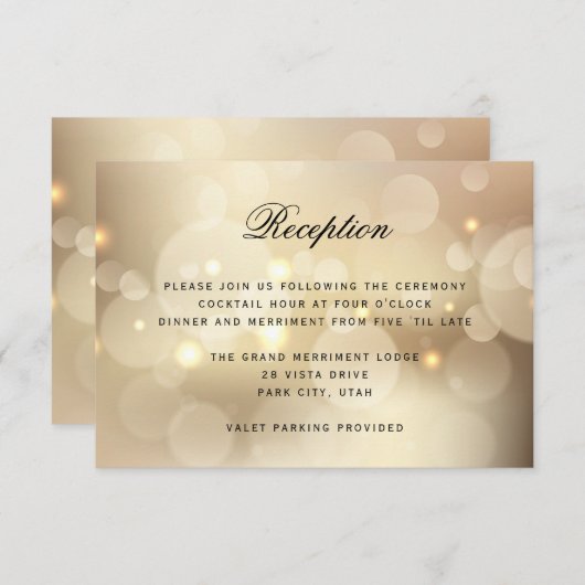 Luxe Gouden Glitter Lichte BRUILOFT RECEPTIE Informatiekaartje (Voorkant / Achterkant)