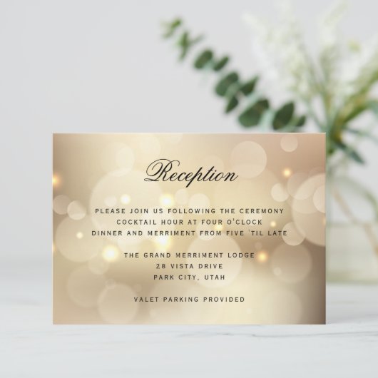 Luxe Gouden Glitter Lichte BRUILOFT RECEPTIE Informatiekaartje (Staand voorkant)