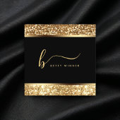 Luxe Gouden Glitter Lijst Modern Script Monogram Vierkante Visitekaartje