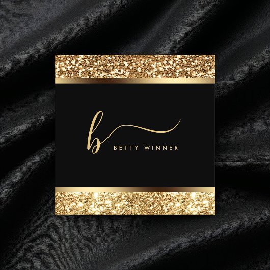 Luxe Gouden Glitter Lijst Modern Script Monogram Vierkante Visitekaartje