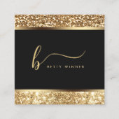 Luxe Gouden Glitter Lijst Modern Script Monogram Vierkante Visitekaartje (Voorkant)