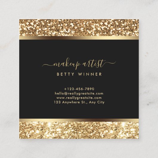 Luxe Gouden Glitter Lijst Modern Script Monogram Vierkante Visitekaartje (Achterkant)
