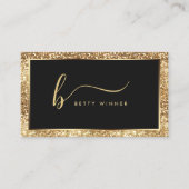 Luxe Gouden Glitter Lijst Modern Script Monogram Visitekaartje (Voorkant)