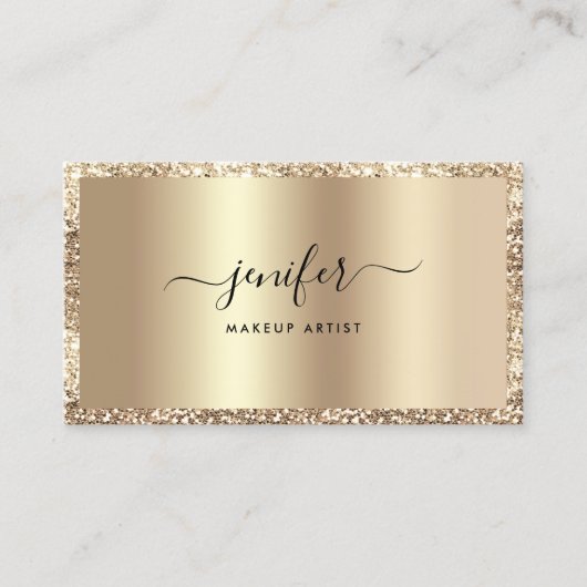 Luxe Gouden Glitter Lijst Monogram Elegant Visitekaartje (Voorkant)