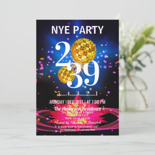 Luxe Gouden Glitter Oudejaarsavond Feest Kaart (Staand voorkant)