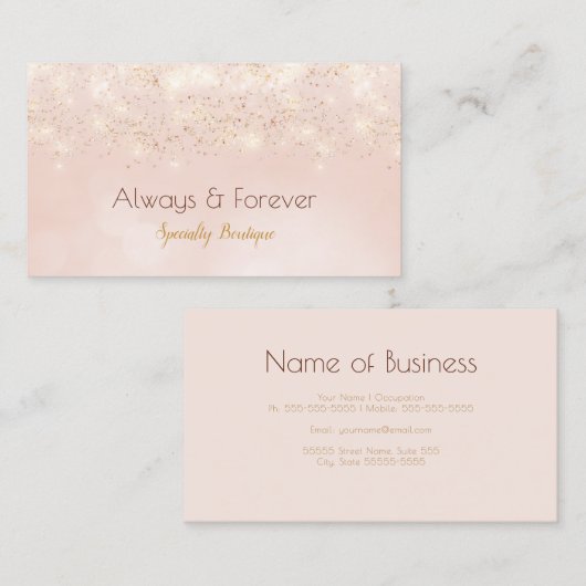 Luxe Gouden Glitter Romantisch Roze Bokeh Visitekaartje (Voorkant / Achterkant)