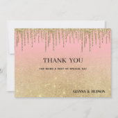 Luxe gouden glitter roze ombre druppels Dank U Kaart (Voorkant)